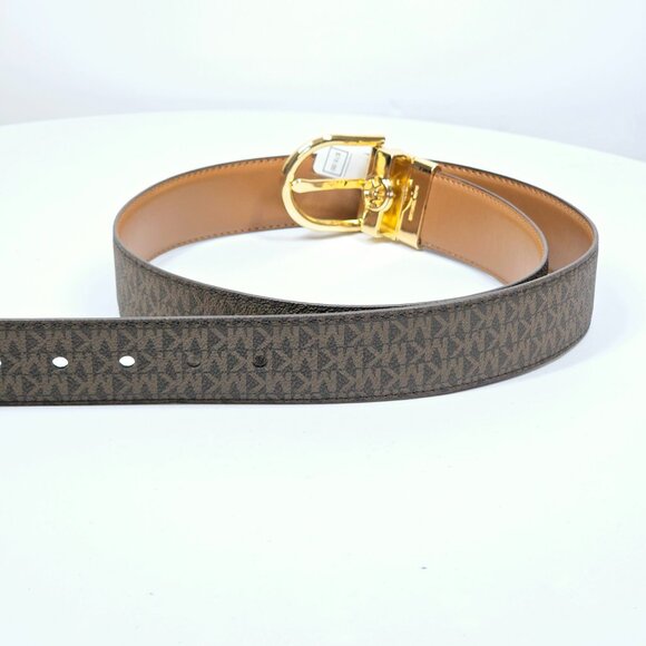 NWT MICHAEL Michael Kors Reversible Brown Belt M Gold Buckle - Picture 2 of 5